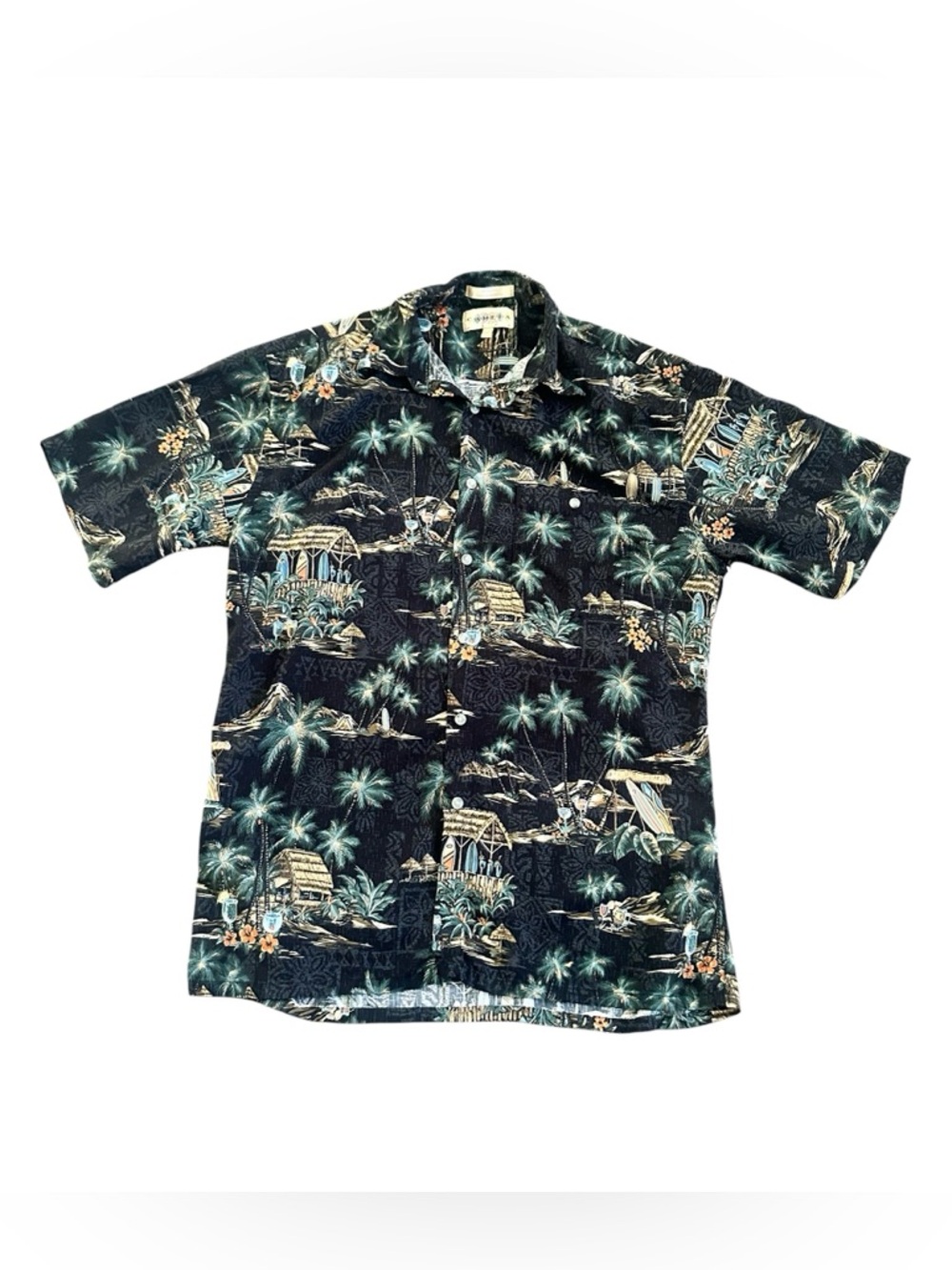 Men's Black Tropical Print Short-Sleeve Shirt